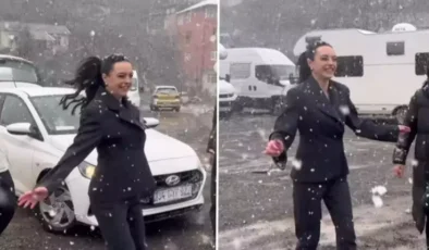 Melis Sezen’in kar sevinci: Sette çocuklar gibi eğlendi